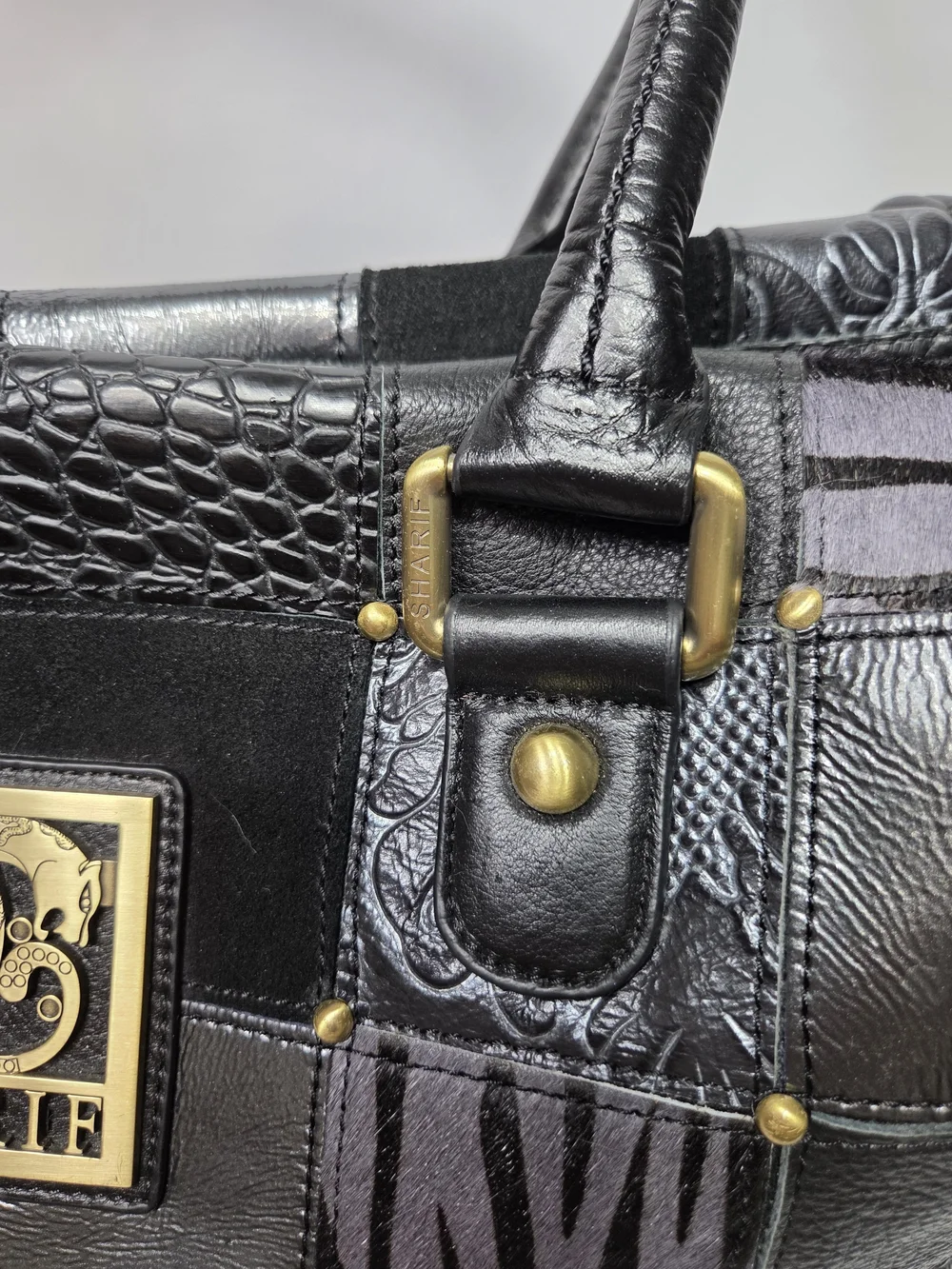 Sharif Black And Grey Patchwork Leather Tote Bag